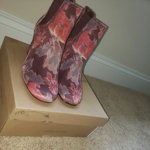 Brown floral booties